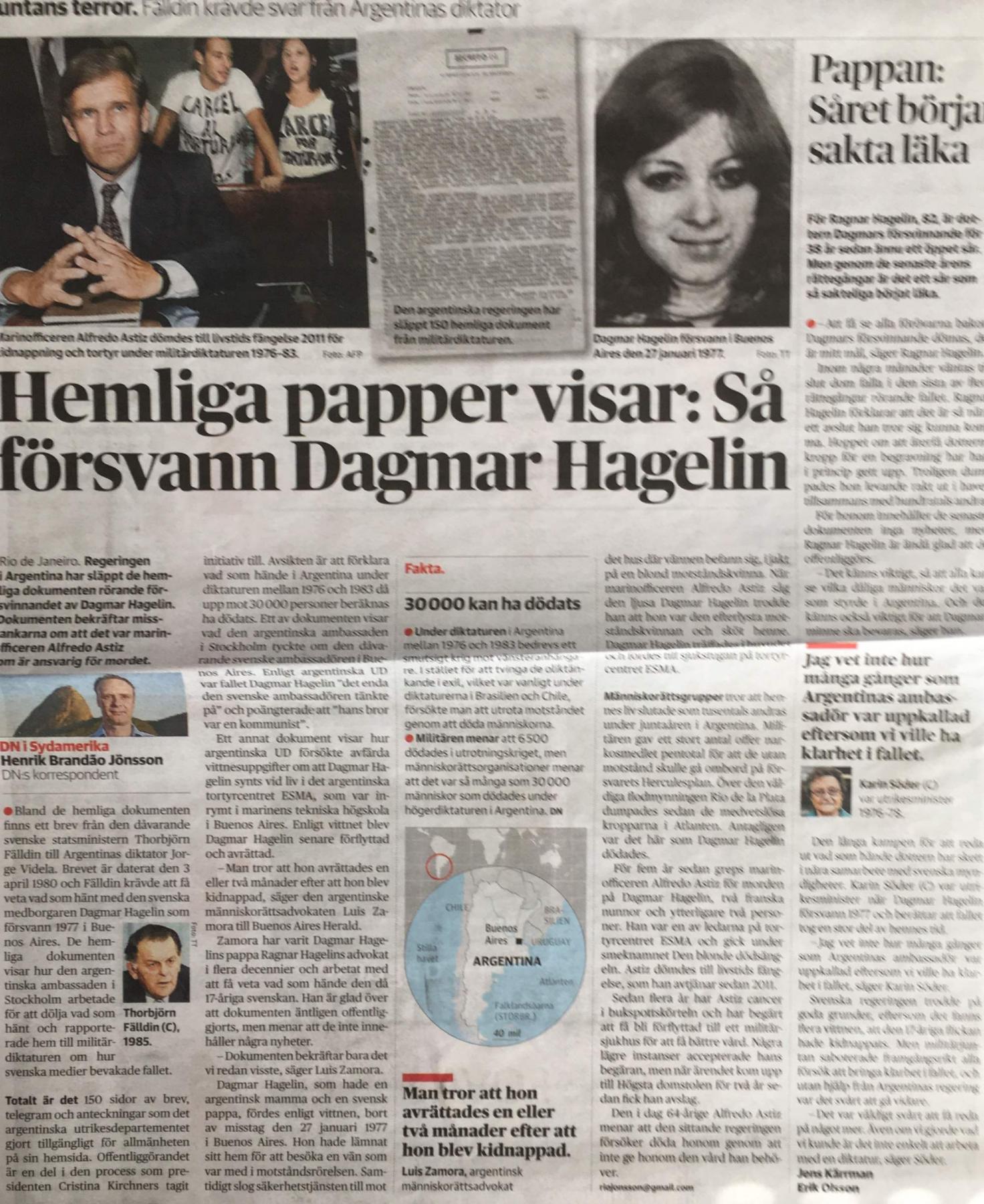 Tidningsklipp Dagmar Hagelin